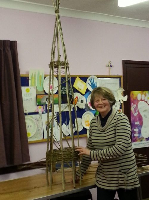 Gill McDonnell demonstrating willow-weaving